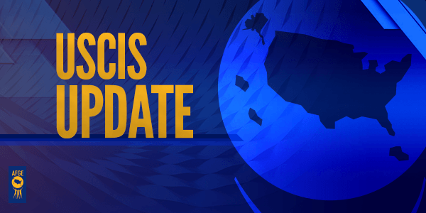 Blue and gold graphic that says USCIS Update