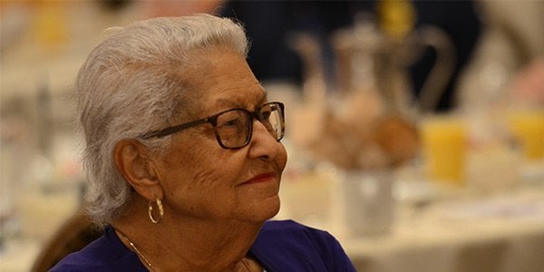 The late NVP Augusta Thomas looks off camera during a WFP event.