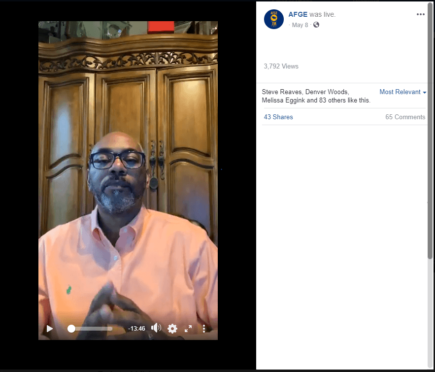 Screenshot of Facebook live video. Everett Kelley is pictured next to Facebook comments