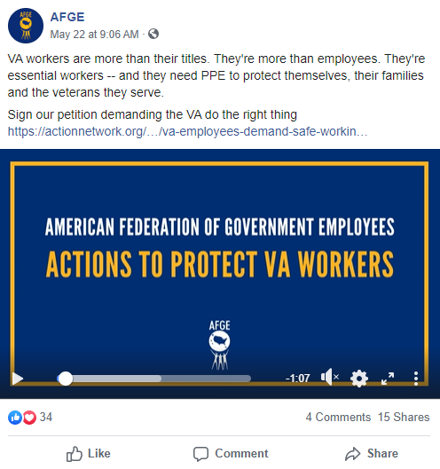 Screenshot of AFGE Facebook post