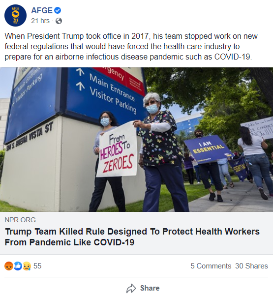 Screenshot of AFGE Facebook post