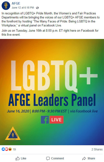 Screenshot of AFGE Facebook post