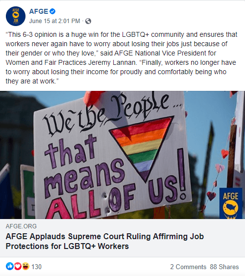 Screenshot of AFGE Facebook post