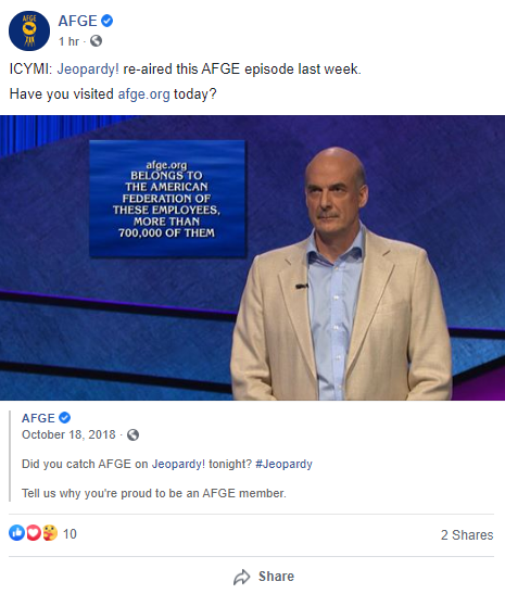 Screenshot of AFGE Facebook post