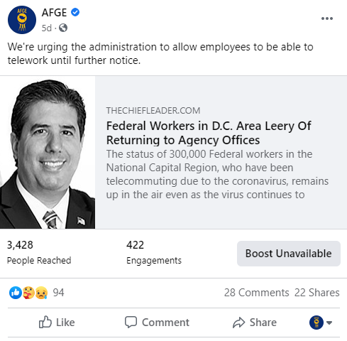 Screenshot of AFGE Facebook post