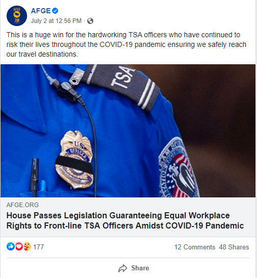 Screenshot of AFGE Facebook post