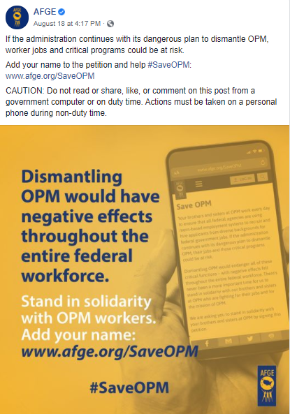 Screenshot of AFGE Facebook post