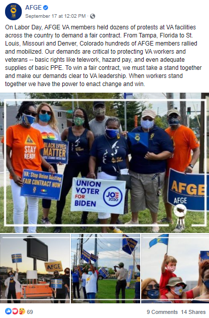 Screenshot of AFGE Facebook post