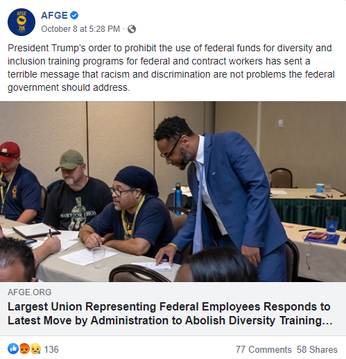 Screenshot of AFGE Facebook post