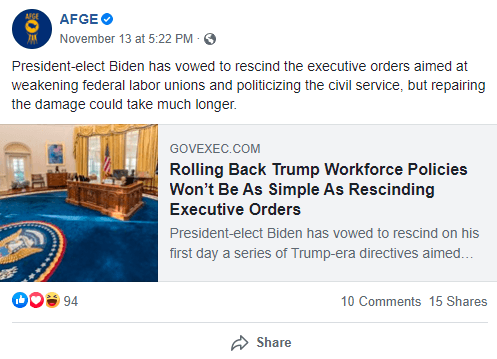 Screenshot of AFGE Facebook post