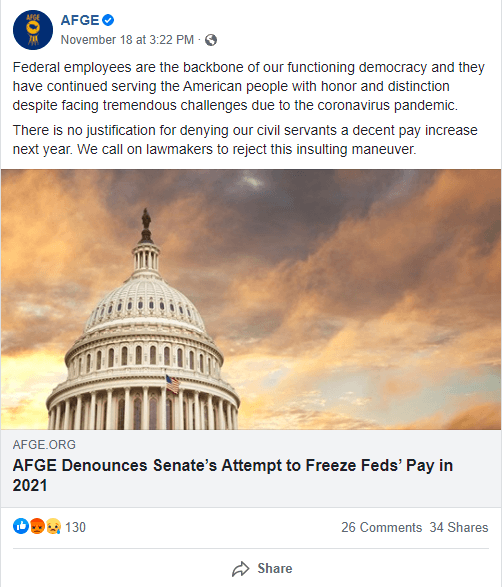 Screenshot of AFGE Facebook post