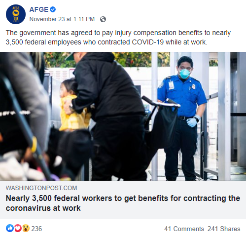 Screenshot of AFGE Facebook post