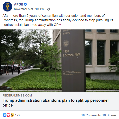 Screenshot of AFGE Facebook post