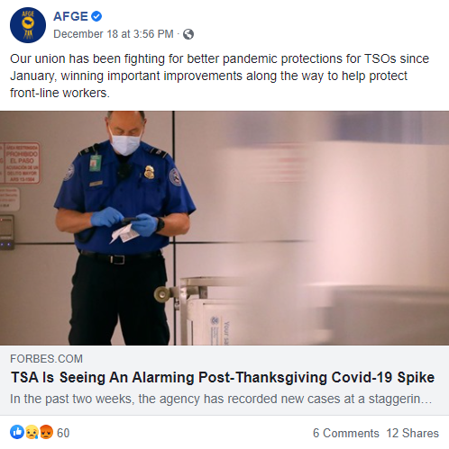 Screenshot of AFGE Facebook post