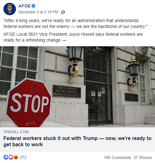 Screenshot of AFGE Facebook post