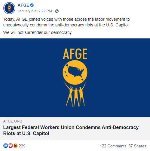 Screenshot of AFGE Facebook post