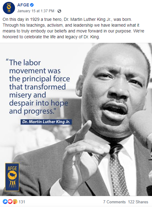 Screenshot of AFGE Facebook post