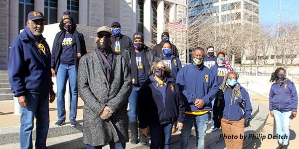 Group of AFGE members standing on stairs