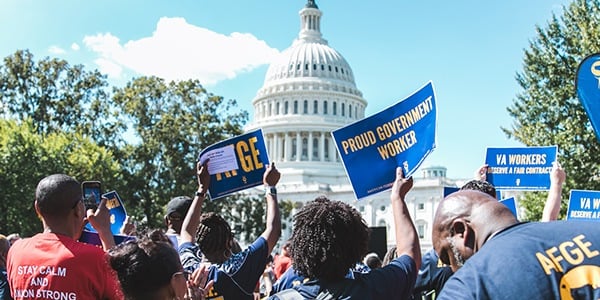 Rally goers outside of capitol building