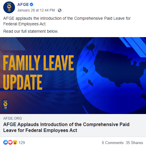 Screenshot of AFGE Facebook post