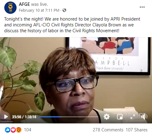 Screenshot of AFGE Facebook post