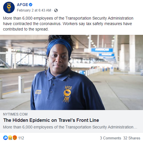 Screenshot of AFGE Facebook post