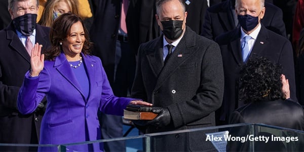 Harris being sworn into office