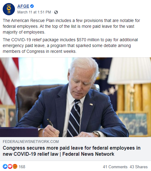 Screenshot of AFGE Facebook post