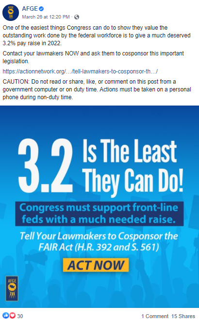 Screenshot of AFGE Facebook post