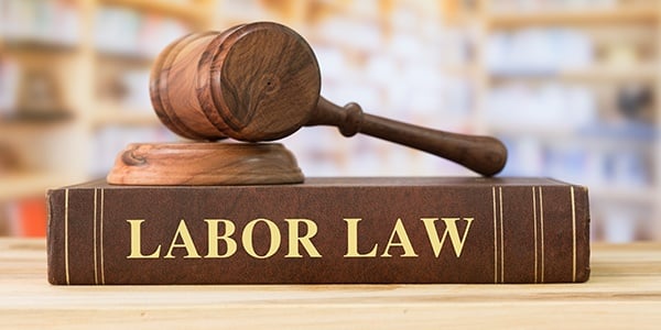 Gavel over a book that reads Labor Law on the spine