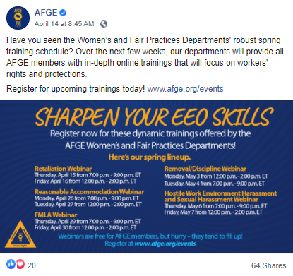 Screenshot of AFGE Facebook post