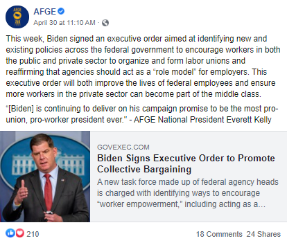 Screenshot of AFGE Facebook post