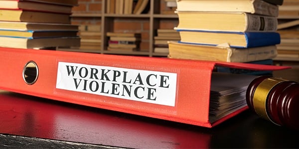 Orange binder that says Workplace Violence on the spin