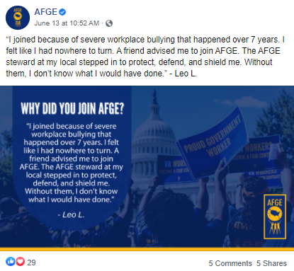 Screenshot of AFGE Facebook post