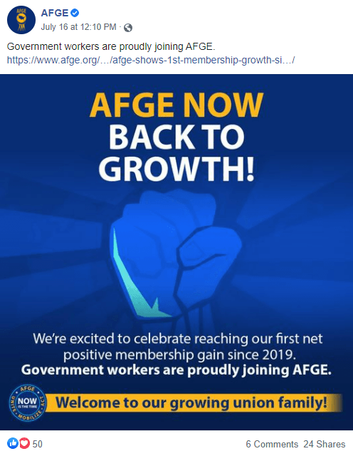 Screenshot of AFGE Facebook post