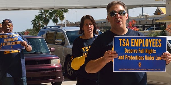 TSA workers at a rally.