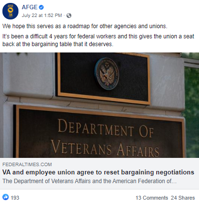 Screenshot of AFGE Facebook post