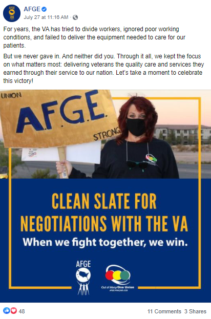 Screenshot of AFGE Facebook post