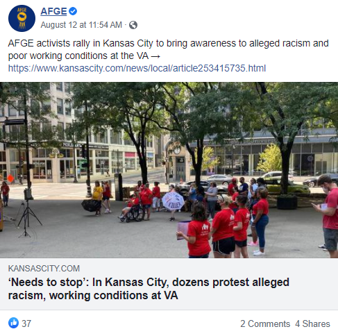 Screenshot of AFGE Facebook post