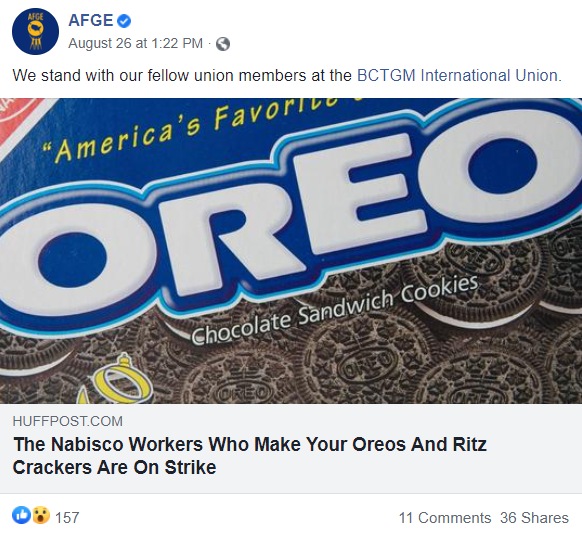 Screenshot of AFGE Facebook post