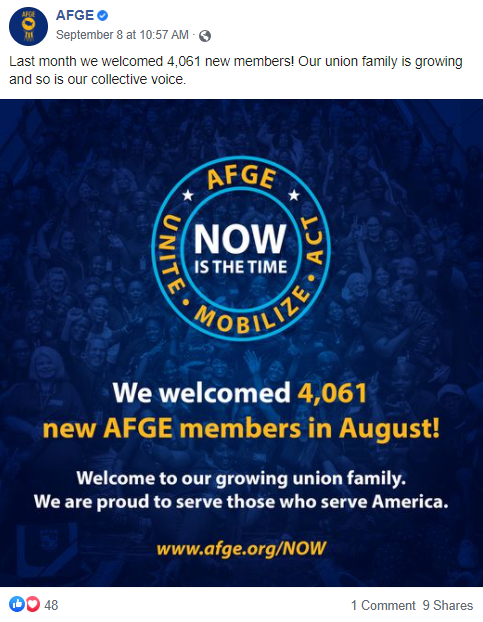 Screenshot of AFGE Facebook post