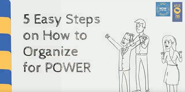 Screenshot of video with 3 animated characters and text that says 5 Easy Steps on How to Organize for POWER