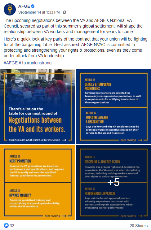 Screenshot of AFGE Facebook post