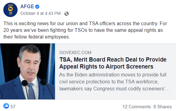 Screenshot of AFGE Facebook post