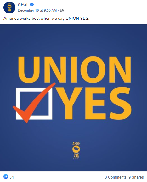 Screenshot of AFGE Facebook post