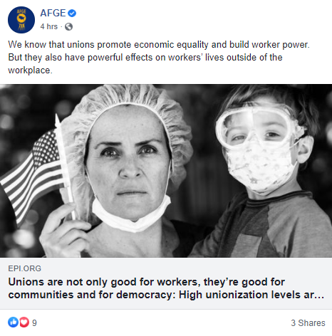 Screenshot of AFGE Facebook post