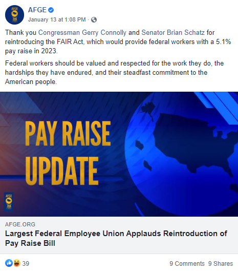 Screenshot of AFGE Facebook post