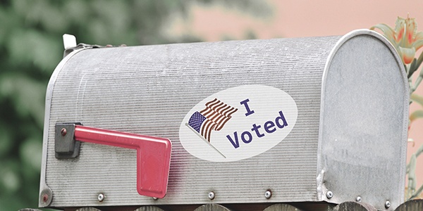 Mailbox with I voted sticker