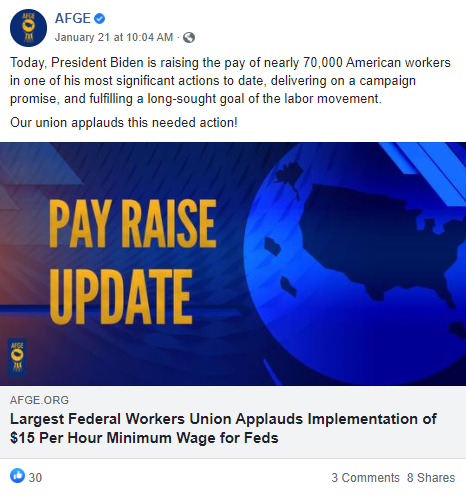 Screenshot of AFGE Facebook post