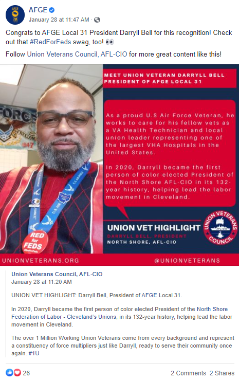 Screenshot of AFGE Facebook post